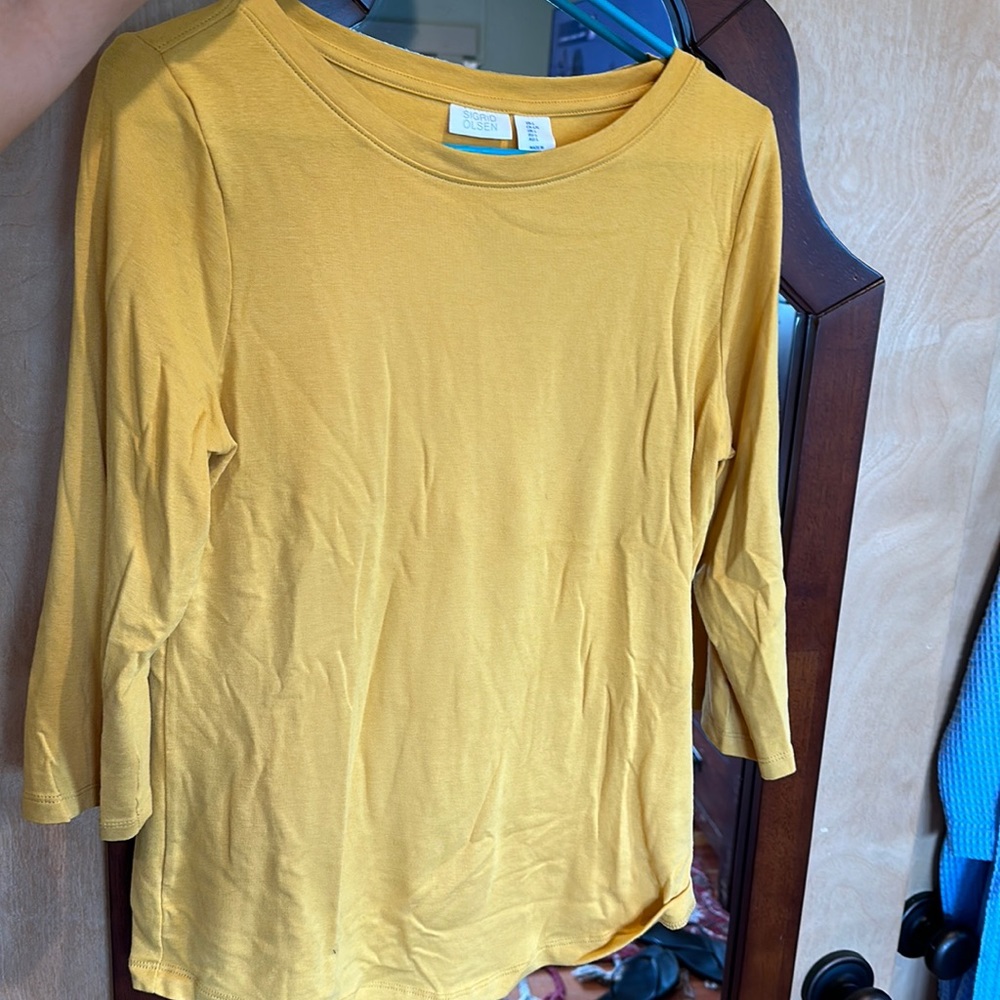 Sigrid Olsen gold/burnt-yellow long sleeve cotton/polyester shirt. Size: L